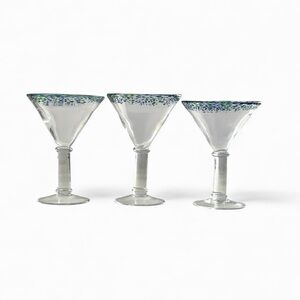 Hand Blown Mexican Margarita / Martini Glasses Blue Green Confeti set of 3